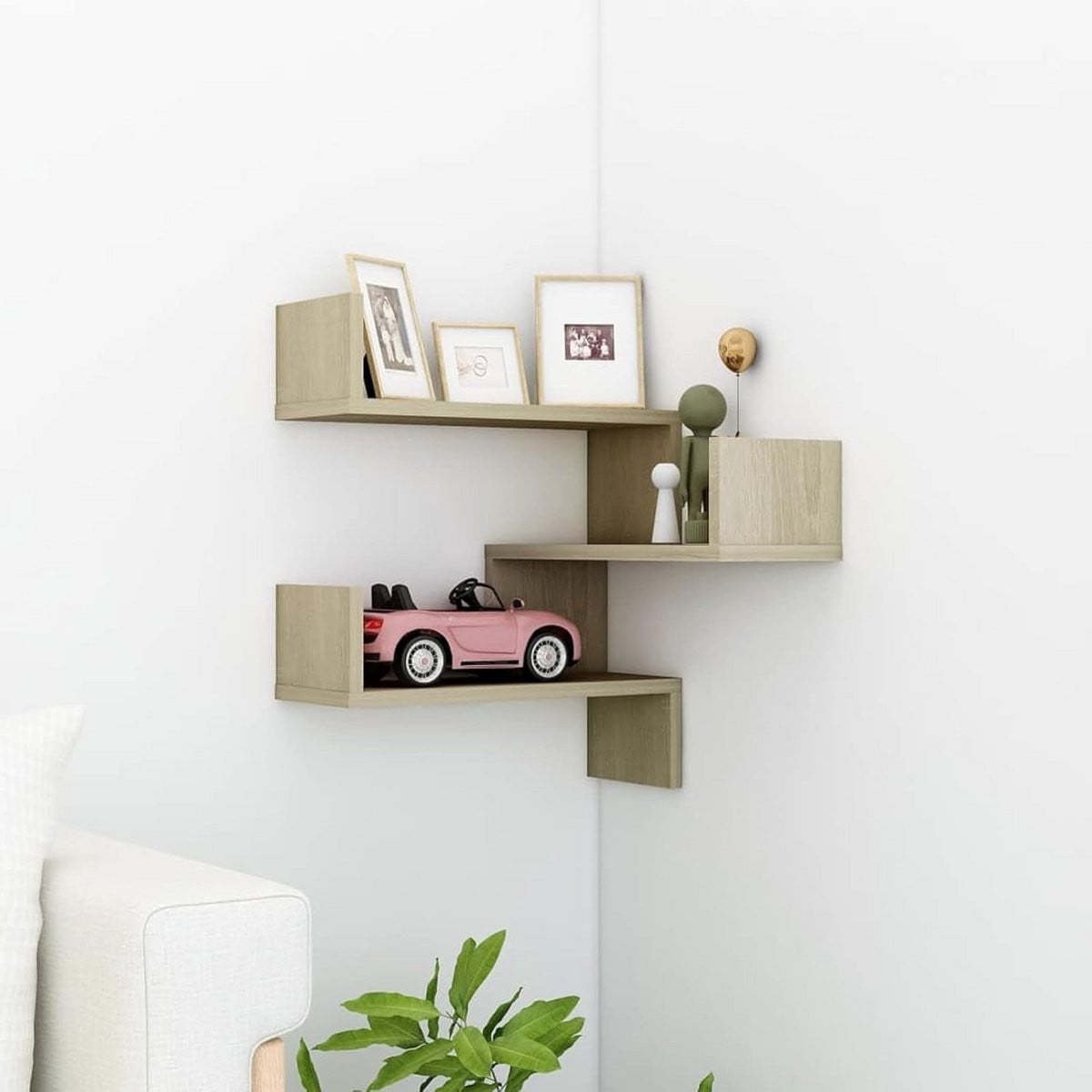 Stijlvol Hoekwandrek Sonoma Eikenhout Look - Compacte Wandplank voor de Woonkamer, Slaapkamer of Keuken