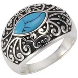 Zeeme Gemstones Ring Silber 925 oxidiert mit Türkis 5x10mm