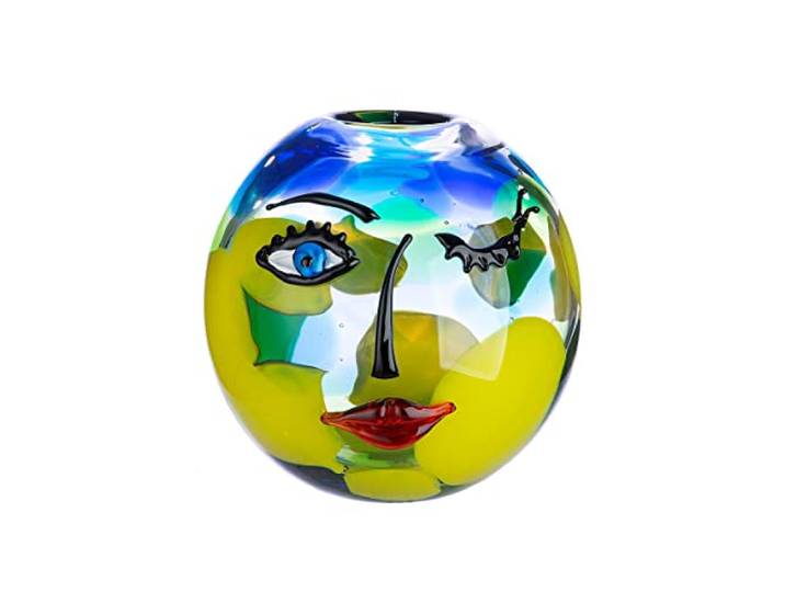 GILDE GLAS art Vase décoratif - Vase en Verre - Objet d'art - Vase en Verre - Couleur : Bleu Jaune - Hauteur : 24 cm - Diamètre : 25 cm