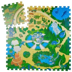 Relaxdays Puzzlematte Dinosaurier Blau,Grün,Hellbraun