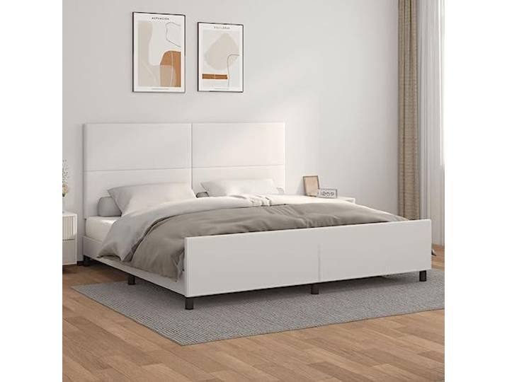 Kunstleder höhenverstellbares Bettgestell mit Stützbeinen 200x200 cm Weiß Bettgestell mit Kopfteil Weiß 200x200 cm Kunstleder Bettrahmen Polsterbett verstellbar mit Fußteil