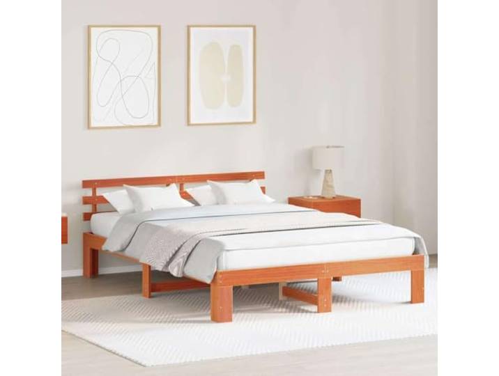 YUTAASU Bettrahmen Wachsbraun 150 x 200 cm Massives Kiefernholz 31 cm Höhe, Kopfteil enthalten, rechteckige Form, pflegeleichte Oberfläche