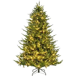 COSTWAY 210 cm künstlicher Weihnachtsbaum mit Beleuchtung, klappbarer Weihnachtsbaum mit 8 Lichtmodi