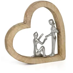 Moritz Dekofigur The Promise 28 cm aus Mangoholz und Aluminium Skulptur im Herz Motiv Symbol für Liebe Vertrauen und Zuneigung Handarbeit modern Unikat