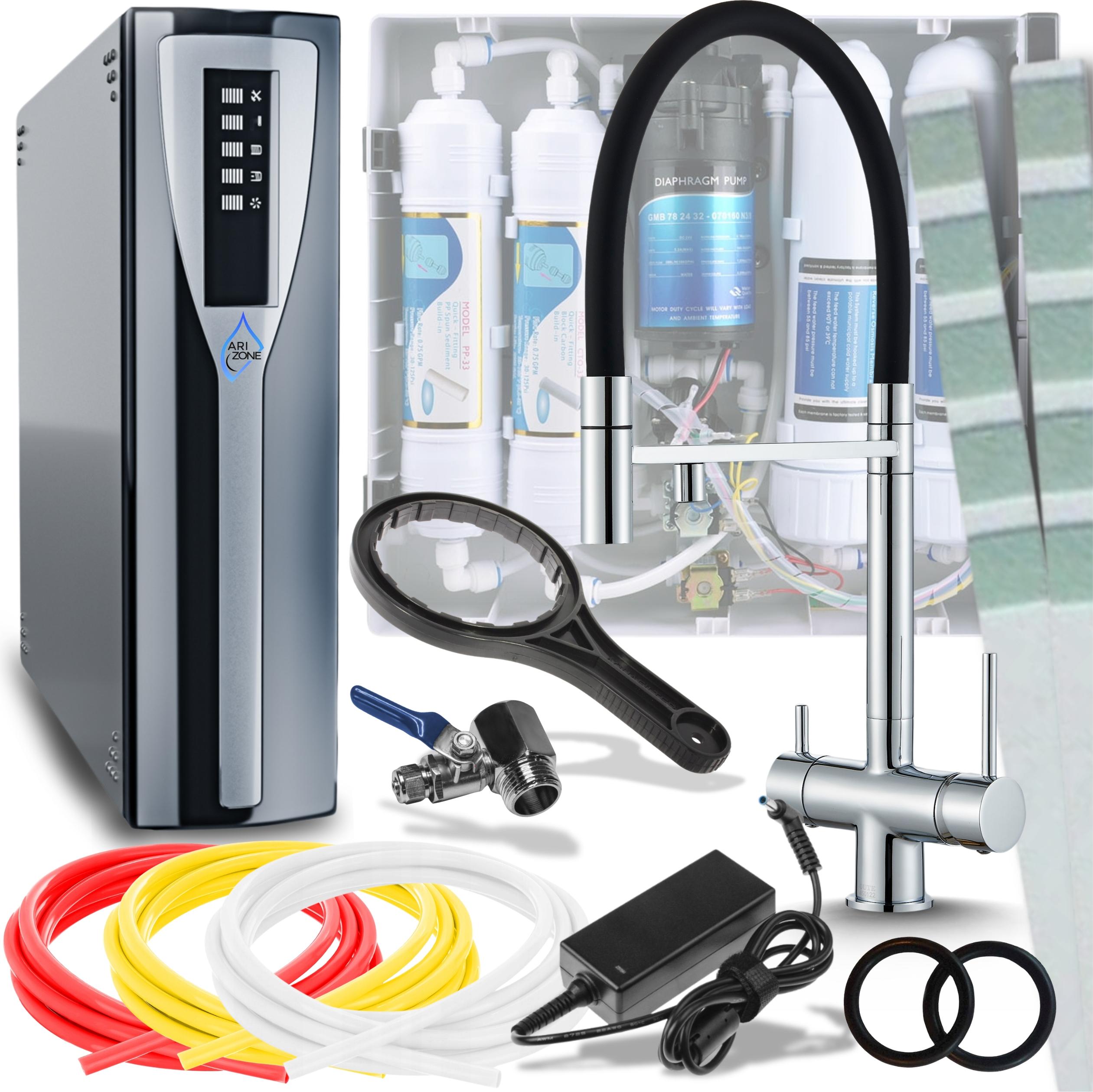Ari HighFlex 3-Wege Küchenarmatur Chrom Ausziehbar 360° mit RO Pad Umkehrosmose Wasserfilter Untertisch Nanofiltration