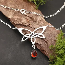 Drachensilber Keltische Halskette 925 Silber Granat Zirkonia rot Damen Collier edler Edelstein Halsschmuck - Silber
