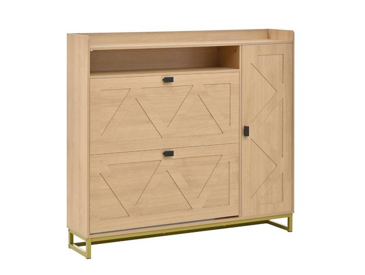 ComfortXL Schuhkipper De-37698 110/24/100 cm mit doppelten Klappdeckeln Natur, Naturfarben, 110x100x24 cm, Garderobe, Schuhaufbewahrung, Schuhkipper