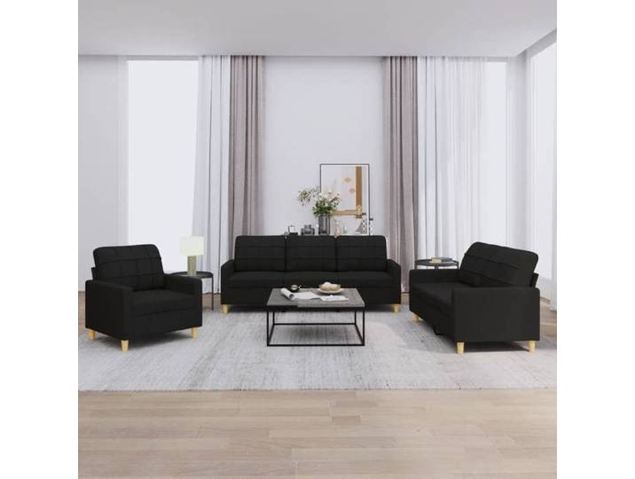 Ensemble de canapés avec coussins - - Noir - Tissu polyester - Fauteuil 78x77x80 cm