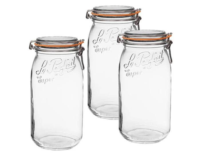 Le Parfait Super Jar französische Einmachgläser, 3 l, breite Öffnung, luftdichter Deckel, 3 Stück