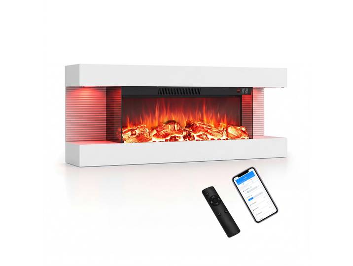 Elektrische Haard 3-Zijdig 750w Elektrische Haard Decoratieve Haard met LED-Zijlichten 3D-Vlam Effect 12 Vlamkleuren Wit