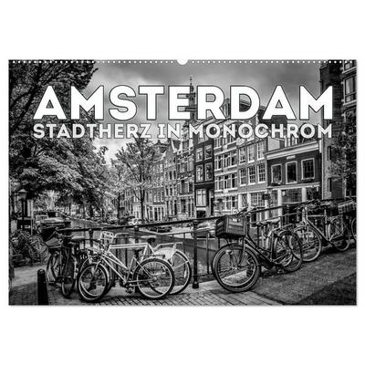 AMSTERDAM Stadtherz in Monochrom (Wandkalender 2026 DIN A2 quer), CALVENDO Monatskalender