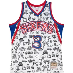 Mitchell & Ness, Herren, Sportshirt, M&N DOODLE Swingman Mesh Jersey Philadelphia 76ers - S (S), Weiss