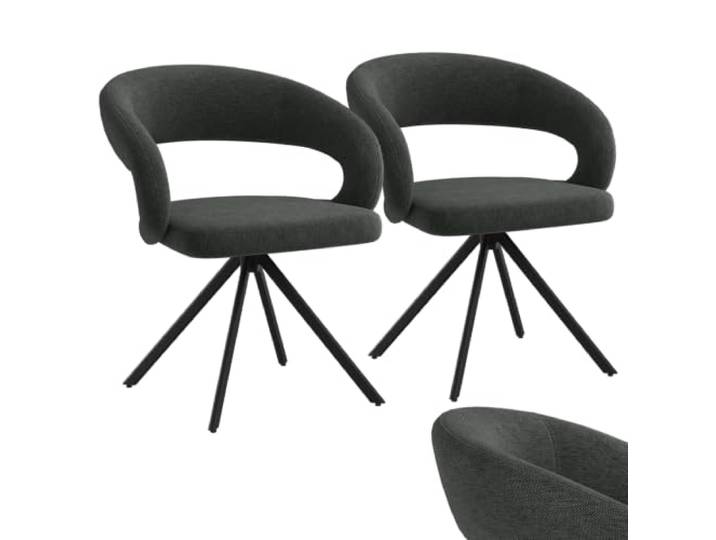 skølm Véseti Esszimmerstühle 2er Set, Anthrazit, Leinenstoff, 360° drehbar Drehstühle aus Leinenstoff, Armlehnstuhl mit moderner Rückenlehne & Metallgestell, Polsterstuhl, bis 150 kg, Esszimmerstuhl