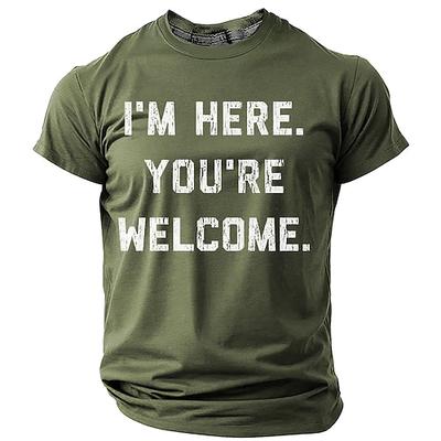 Herren Grafik T-Shirt Kurzarm 'Ich bin hier. Gern geschehen.' Humorvolles Lifestyle Statement Tee