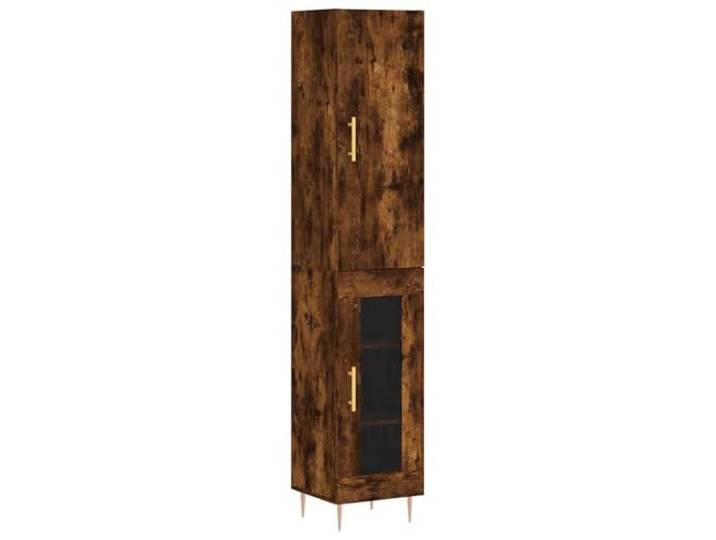 Highboard Räuchereiche Holzwerkstoff 34,5x34x180 cm mit Türen Glatte Oberfläche, feuchtigkeitsbeständig, viel Stauraum, Türen, Metallfüße, wandmontage mit Halterung, Schrauben nicht