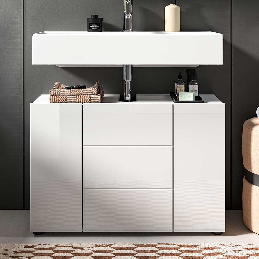 Pharao24.de Waschtischschrank weiss mit drei Drehtüren modernem Design
