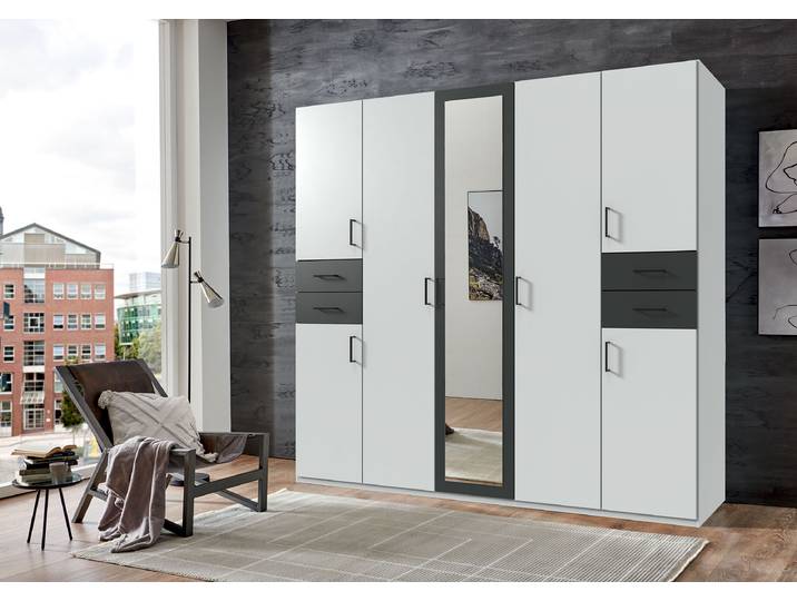 Armoire à portes battantes 225cm Blanc/Blanc/Graphite
