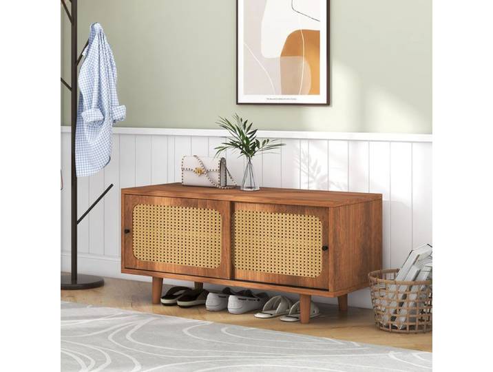 Feuille épaissie Nouvelle armoire à chaussures Premium sense en rotin 2 portes avec étagère réglable en noyer couleur armoire à c