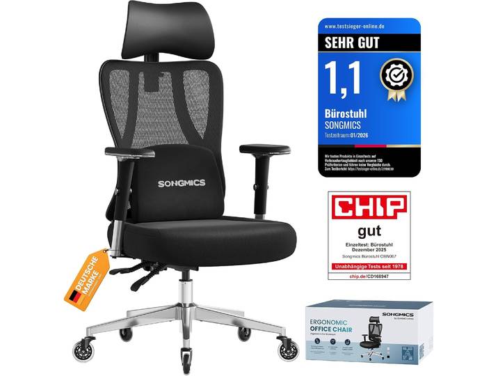 Ergonomischer Bürostuhl mit Kopf- und Lordosenstütze