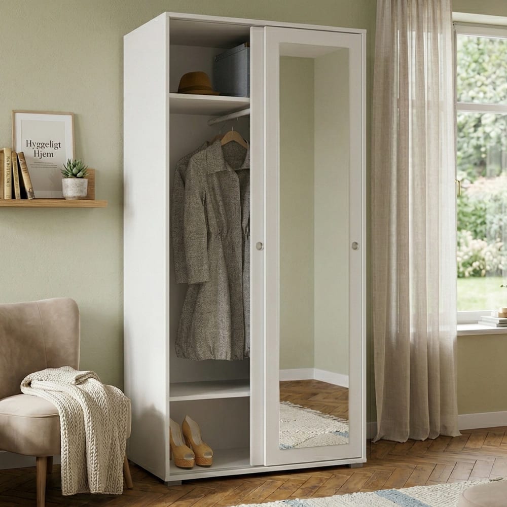 Dmora Armario de 2 puertas efecto madera blanca 90x45h195 cm