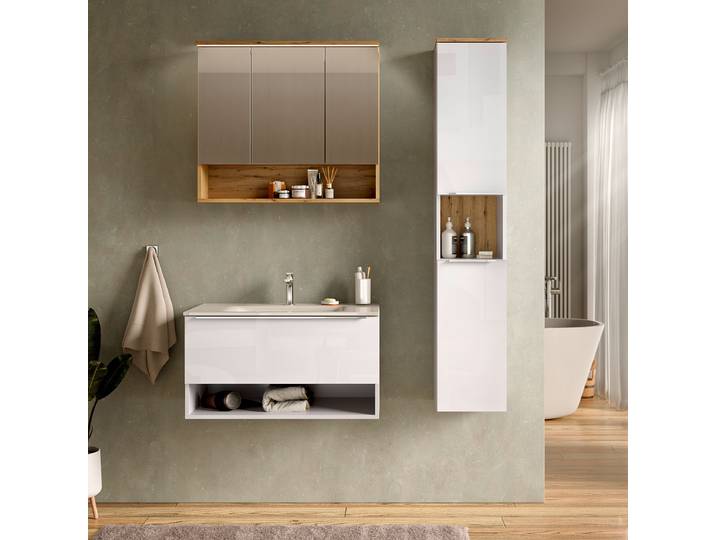 Meuble sous-vasque type A 80cm Blanc/Blanc brillant