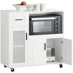MIKROWELLENSCHRANK, Sideboard auf Rollen, Weiß