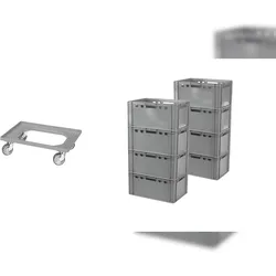 Logiplast 8 Stück E3-Kasten grau + 1 Transportroller mit vier Lenkrollen grau