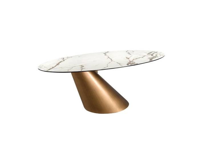 Angel Cerda Ovaler Esstisch aus Porzellan-Marmor, Edelstahl in Bronze, 240 x 120 cm, Weiß, Metall, Mode, Oval,Oval, 240x76x120 cm, Esszimmer, Esstische