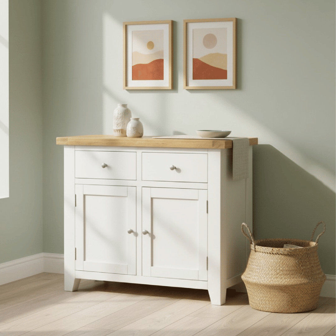 Lark Manor Cooksey Fully Assembled 2 Door 2 Drawer Sideboard Unit White/Natural 81cm H X 97cm W X 40cm D