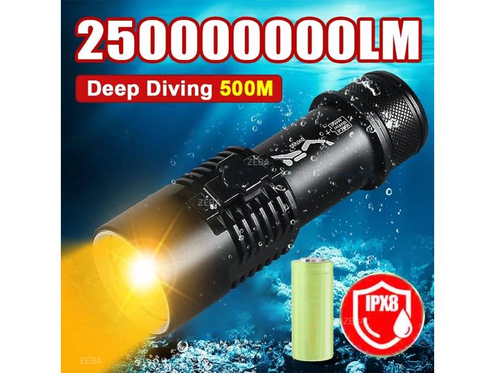Lampe de plongée puissante à LED XHP199, lampe de plongée professionnelle sous-marine, torche de plongée étanche IPX8, lanterne de pêche