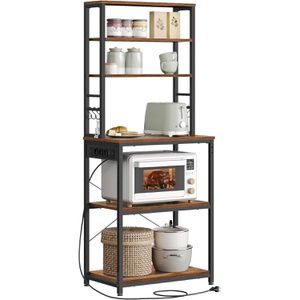 Vasagle Küchenregal KKS124K01, vintage braun, Steckdosenleiste & 4 Böden, 60 x 167 x 40cm