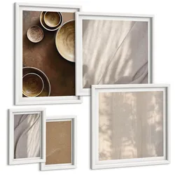 BILDER SET 5er Set - 50x50 cm & 20x30 cm & 40x60 cm Weißer Rahmen - Strukturen, Texturen, Minimalismus