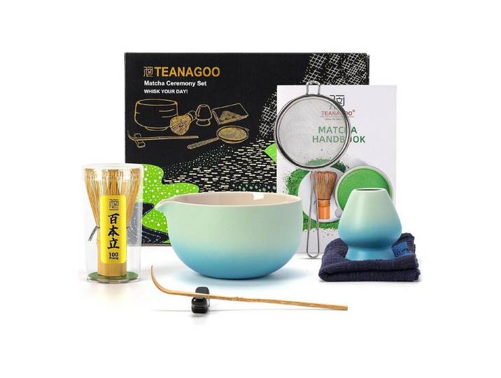 LuxusKollektion Teeservice Matcha Set Besen 7Stück Set Schüssel mit Ausgießer Farbverlauf Blau (7-tlg)