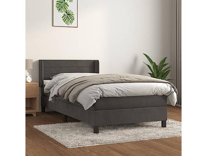 Samt Taschenfederkernmatratze verstellbares Kopfteil Boxspringbett Boxspringbett mit Matratze Dunkelgrau 90x190 cm Samt Bettgestell mit Kopfteil Taschenfederkern Topper Luxus