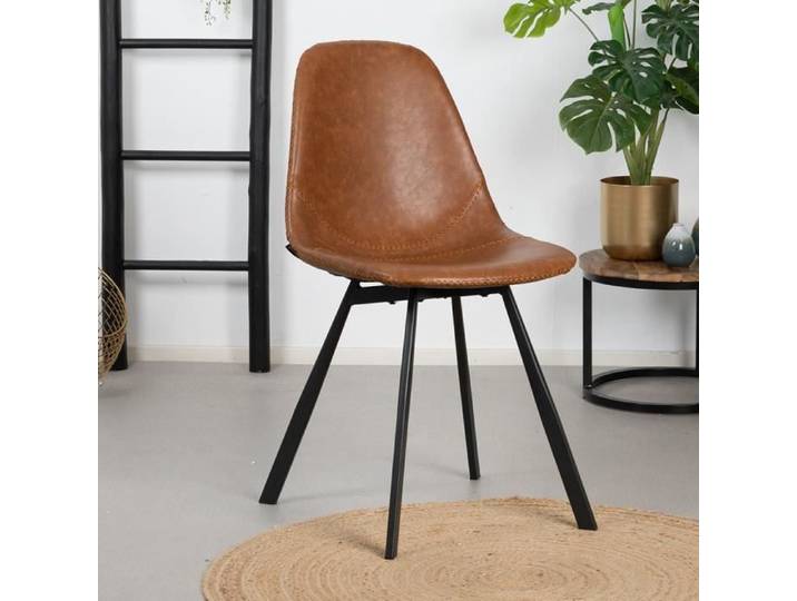 Chaise salle à manger industrielle - Bronx71 - Logan - Cuir - Marron