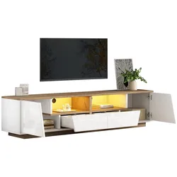 TV Schrank Lowboard 180x40x46 in Weiss Hochglanz mit App LED Beleuchtung 2 Schubladen und 2 Schraenken Stauraum fuer Wohnzimmer