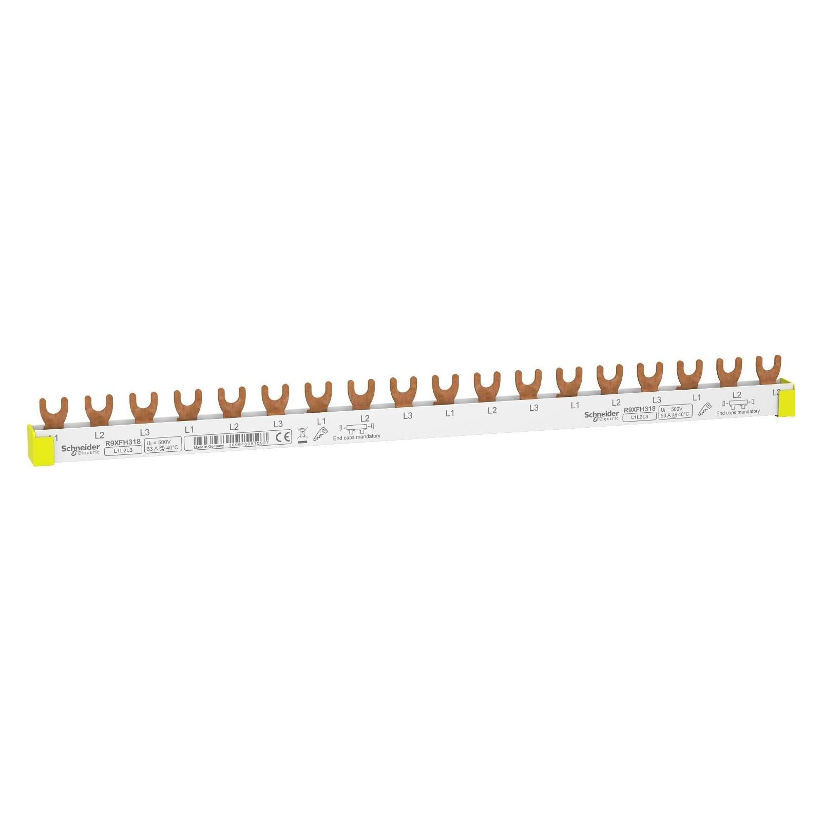 Schneider Electric Resi9 Phasenschiene Gabel, 3P, 18 TE, 63A, ablängbar R9XFH318 (R9XFH318)
