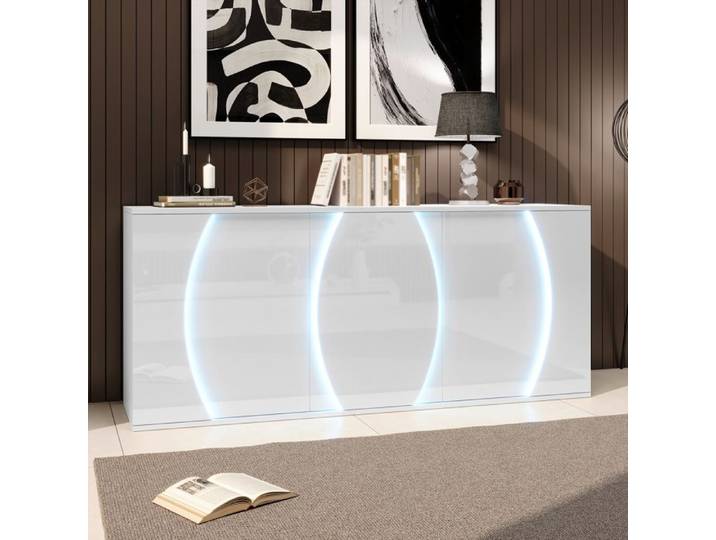 MIVRAY Buffet et enfilade avec 3 Portes Étagères Réglables et LED Design Contemporain pour Salon 150×40×70 cm