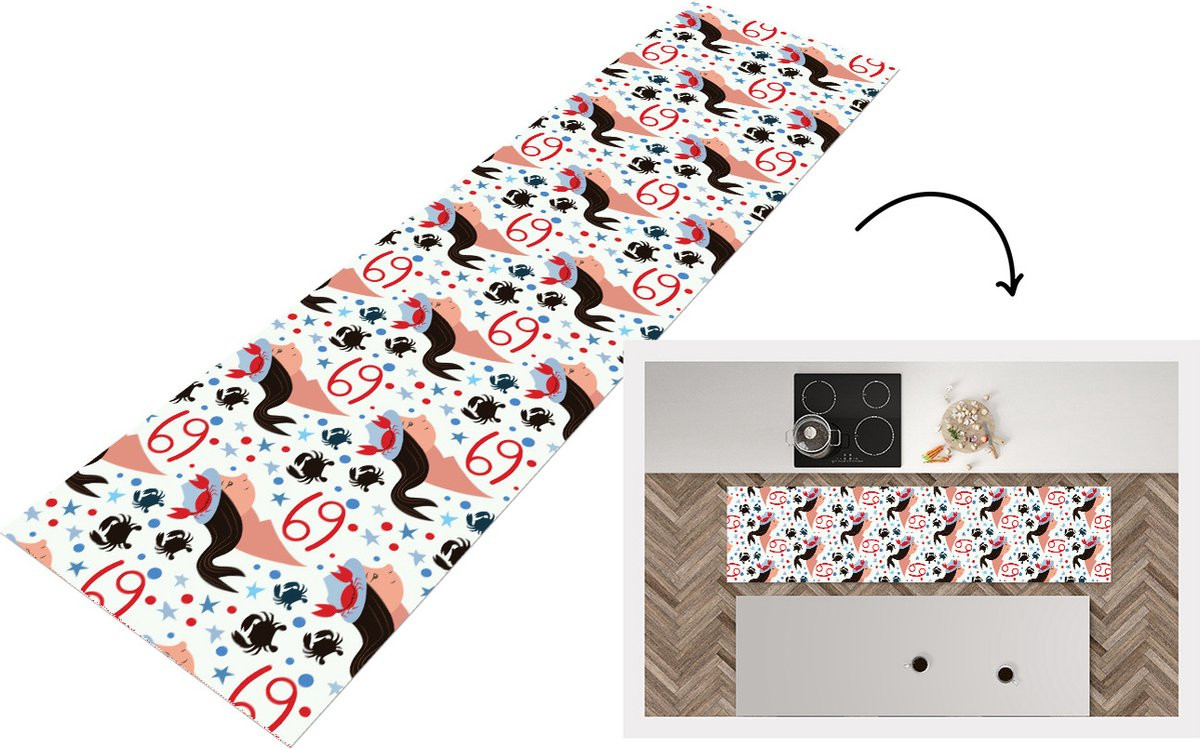 KitchenYeah Keukenloper Zodiac Kreeft Patroon Vinyl 240 x 60 cm