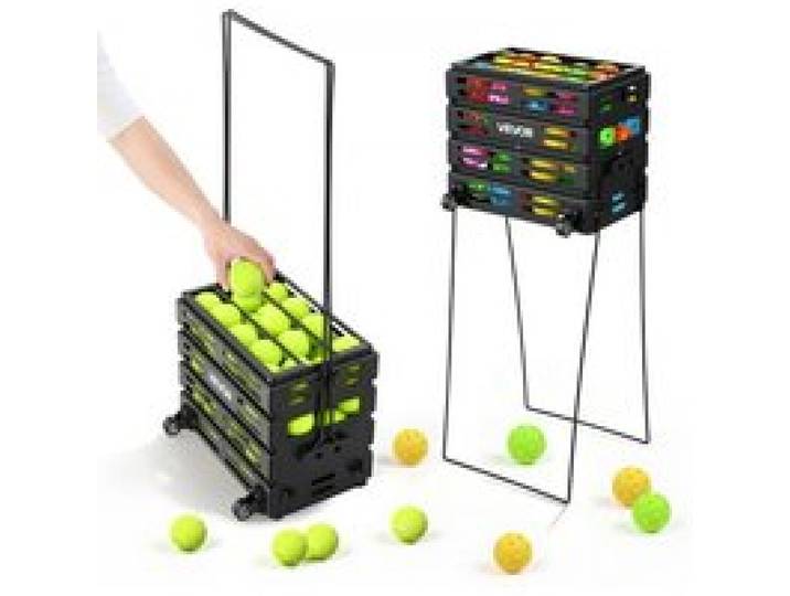 VEVOR Panier à Balles de Tennis, Capacité de 80 Balles, Panier Ramasse-Balles Portable avec Roulettes, Chariot de Rangement pour Entraînement et Transport de Tennis et Pickleball, Poignée Convertible