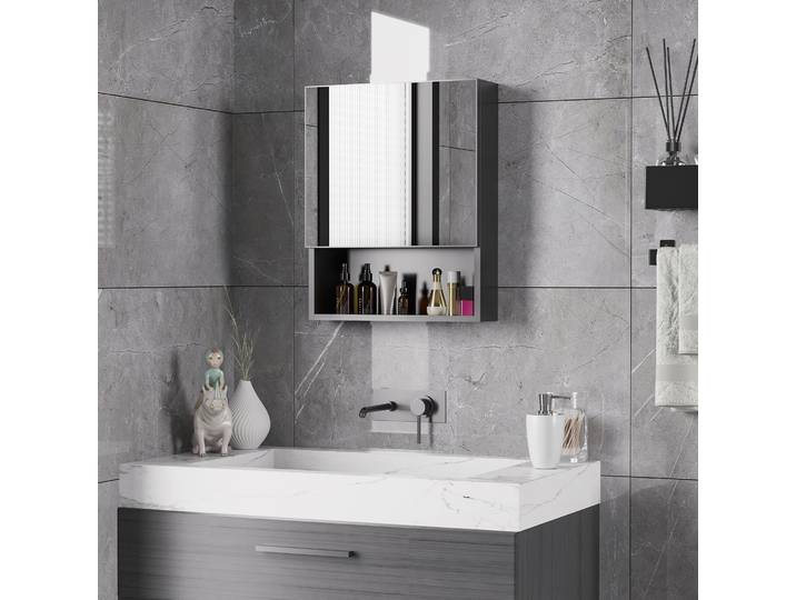 kleankin Miroir Salle Bain Acier Noir 46x58cm