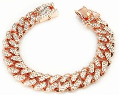 Inspired Living Luxury Cuban Link Cat Collar With Rhinestone Gold Chain rose Gold 9.1inch 23cm