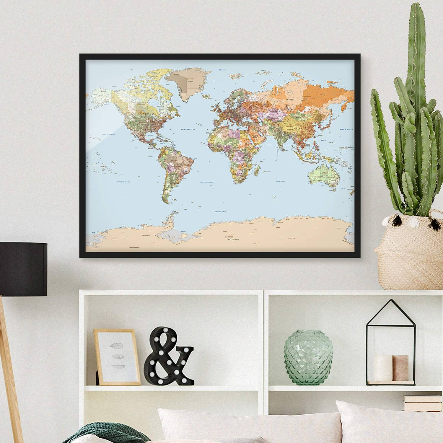 home24 Politieke Wereldkaart Wanddecoratie, Multicolour, B: 100 cm