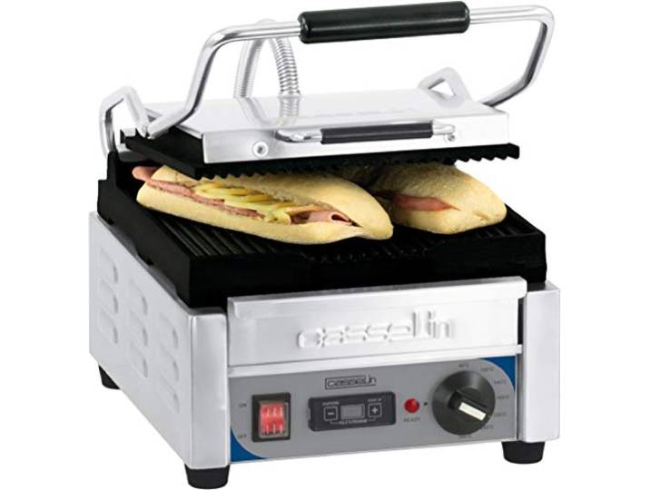 Casselin CGPRRPPT - Grill Panini Petit Premium Rainurée - Rainurée avec minuteur