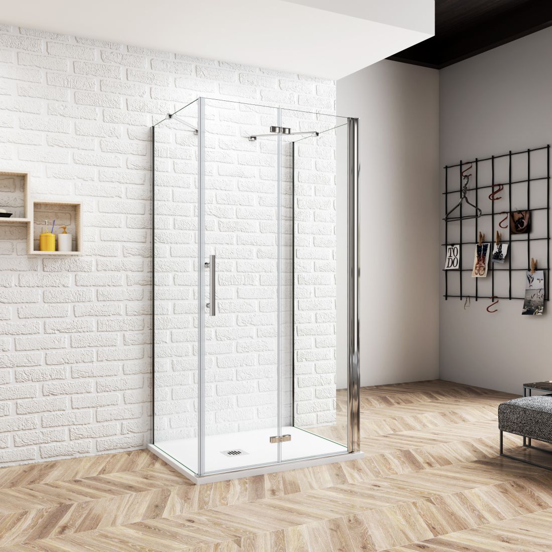 U-Duschkabine H.195cm Falttür 70x195cm U-FORM Duschkabine Drehtür Duschabtrennung mit 80x80x195cm Seitenwand