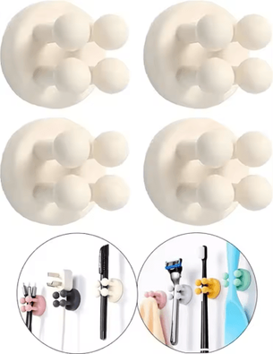 Inspire Picks Silicone Self Adhesive Toothbrush Holder Waterproof Multi Function Wall Hook For Bathroom Organization white 4pcs