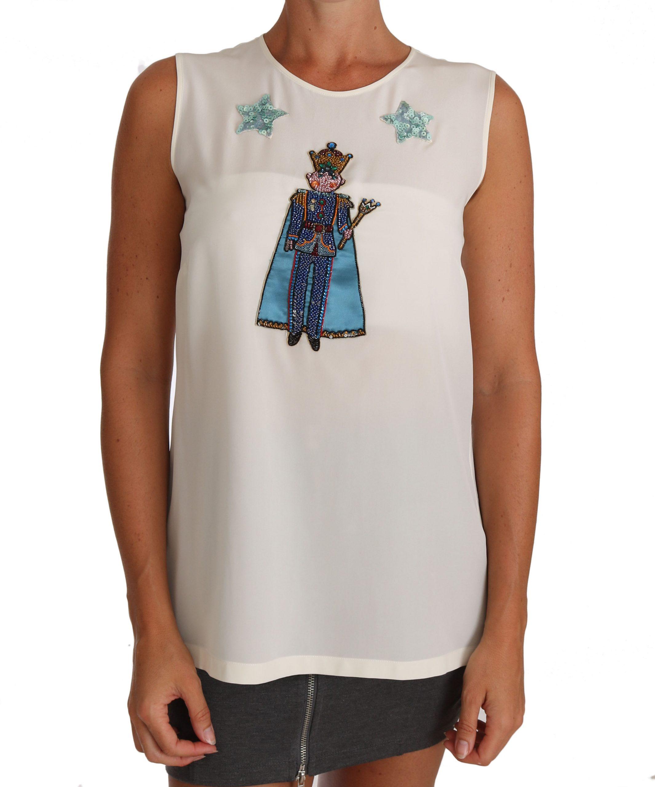 Dolce & Gabbana Witte Zijden Kristal Paillette Fee T-shirt