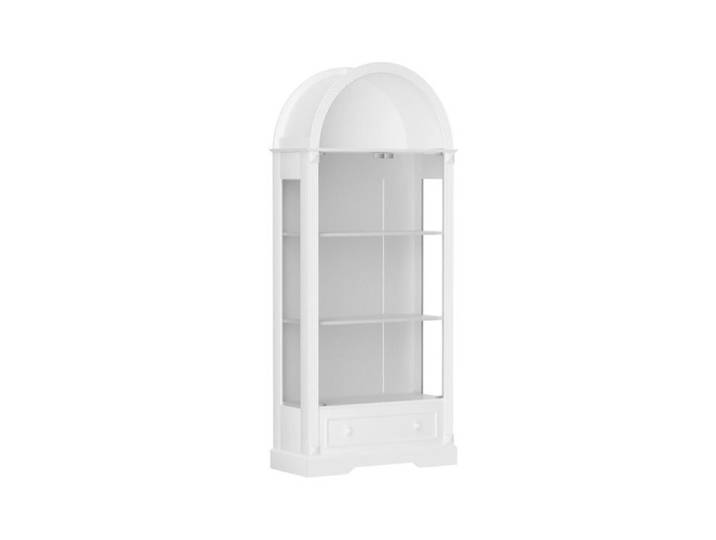 Vitrine avec Arche 180 cm Buffet de Cuisine Portes en Verre Éclairage LED et Tiroirs Style Campagne Moderne Blanc