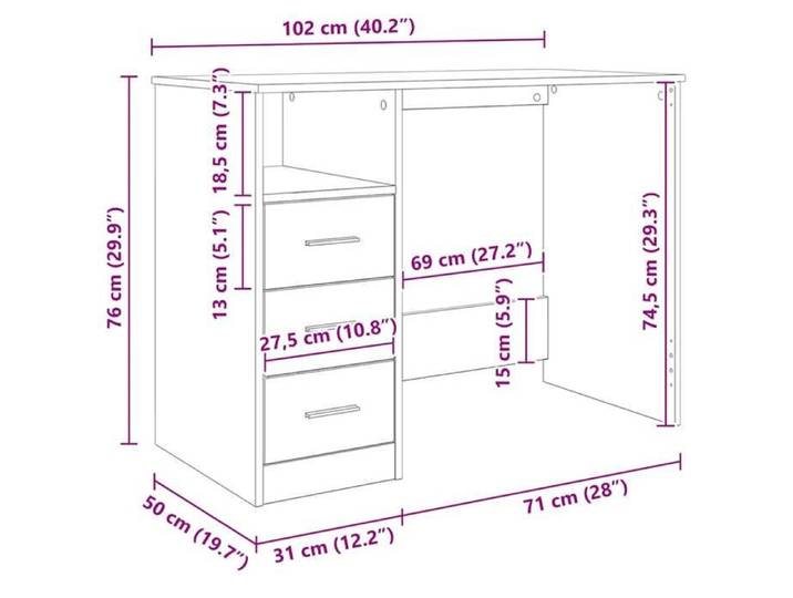 Brun Bureau Informatique moderne - Bureau à écrire chêne artisanal 102x50x76cm bois d'ingénierie(1 Personne) 4743941930