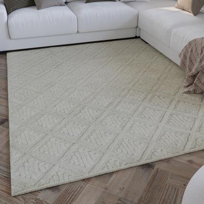 Wollteppich WECON HOME "Hamptons SEVENTEEN", beige (creme weiß), B:40cm H:10mm L:60cm, Schurwolle, Teppiche, Läufer, Schurwolle, Kurzflor, Wohnzimmer, Schlafzimmer, elegant, Raute